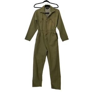 C'est Toi Jumpsuit Women Size M Olive Green Zip Front Boiler Suit Elastic Waist